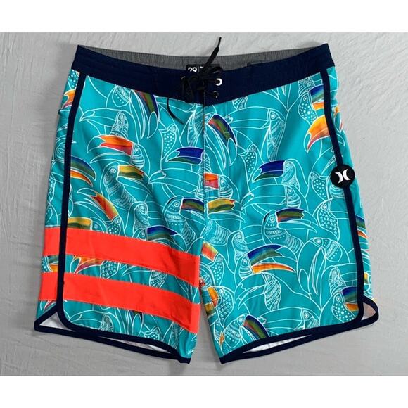 Hurley Lightweight Quick Dry Stretch Board Shirts. Blue, Toucan Print. 29, MINT - Picture 1 of 5